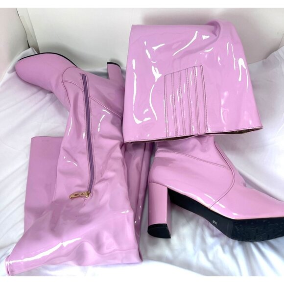Pink Thigh High Boots Over the Knee Platforms Go Go Boots Size 42 - Picture 1 of 11